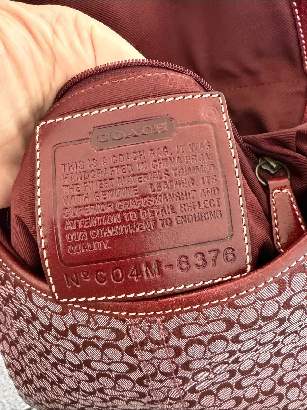 COACH Vintage 6376 Soho Burgundy Bordeaux Red Signature Monogram Hobo Bag